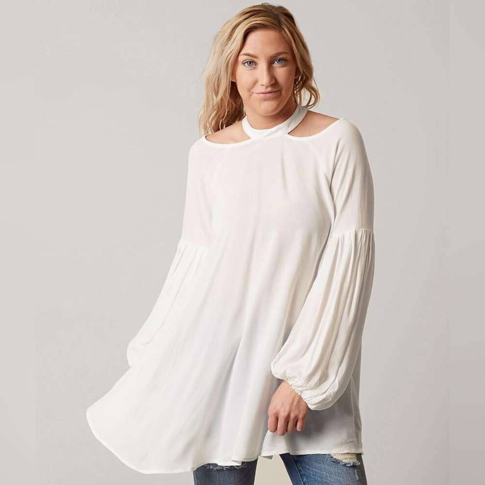 Free People Drift Away Mini Dress‎ Tunic Top Sz XS Boho White Oversized Baggy